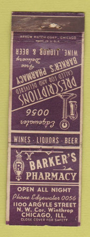 Matchbook Cover - Barker's Pharmacy Drug Chicago IL ARROW WEAR