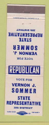 Matchbook Cover - Vernon Sommer State Rep Election Republican