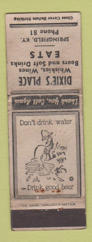 Matchbook Cover - Dixie's Place Springfield KY restaurant WORN