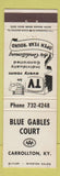 Matchbook Cover - Blue Gable Court Motel Carrollton KY WHITE