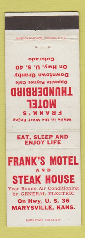 Matchbook Cover - Frank's Motel Thunderbird Granby Colorado Marysville KS