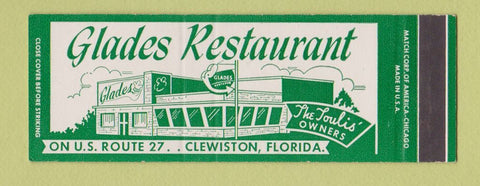 Matchbook Cover - Glades Restaurant Clewiston FL Full Length