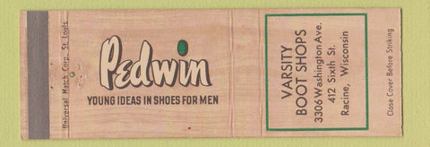 Matchbook Cover - Varsity Boot Shops Racine WI Pedwin
