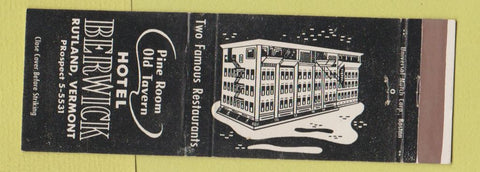 Matchbook Cover - Hotel Berwick Rutland VT