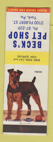Matchbook Cover - Beck's Pet Shop York PA Terrier WEAR