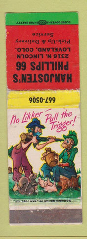 Matchbook Cover Hanjosten's Phillips 66 oil gas Loveland Colorado hillbilly WORN