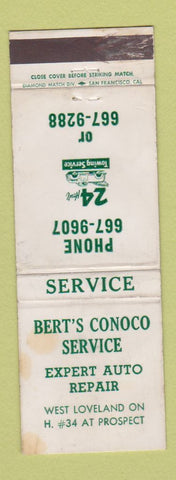 Matchbook Cover - Bret's Conoco oil gas Loveland Colorado WORN