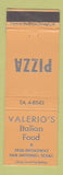 Matchbook Cover - Valerio's Italian Food San Antonio TX Pizza