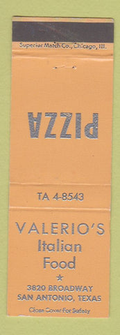 Matchbook Cover - Valerio's Italian Food San Antonio TX Pizza