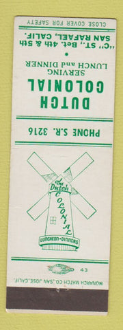 Matchbook Cover - Dutch Colonial Restaurant San Rafael CA