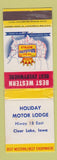 Matchbook Cover - Holiday Motor Lodge Clear Lake IA Best Western WORN