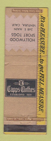 Matchbook Cover - Capps Men's Clothes Hollywood Togs Ventura CA WORN