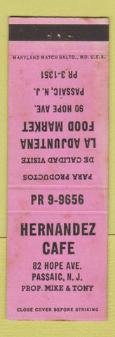 Matchbook Cover - Hernandez Cafe Passaic NJ WORN