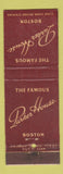 Matchbook Cover - Parker House Boston MA DD Bean