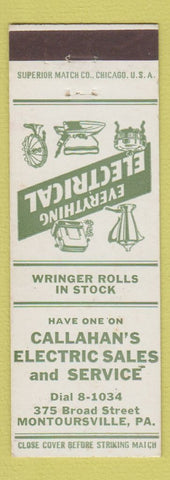 Matchbook Cover - Callahan's Electric Sales Service Montoursville PA