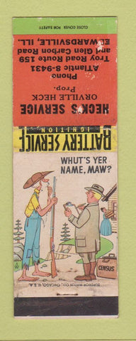 Matchbook Cover - Heck's Service oil gas Edwardsville IL hillbilly WORN