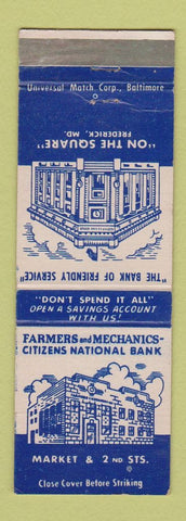 Matchbook Cover - Farmers and Mechanics Bank Frederick MD