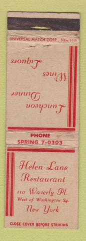 Matchbook Cover - Helen Lane Restaurant New York City WORN