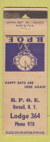 Matchbook Cover - Elks Lodge Hornell NY WORN