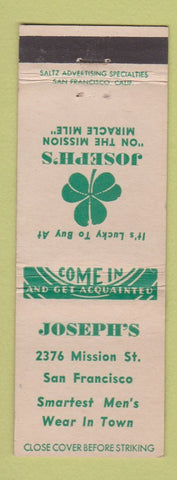 Matchbook Cover - Joseph's San Francisco CA men's clothes