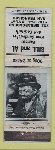 Matchbook Cover - Bill and Al Restaurant San Francisco CA