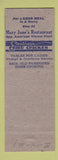 Matchbook Cover - Mary Jane's Restaurant Marcus Hook PA pinup