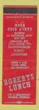 Matchbook Cover - Roberts Lunch Eugene OR