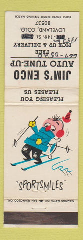 Matchbook Cover - Jim's Enco oil gas auto repair Loveland Colorado WRITING WEAR