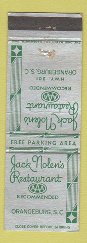 Matchbook Cover - Jack Nolen's Restaurant Orangeburg SC