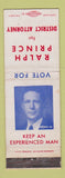 Matchbook Cover - Ralph Prince District Attorney Election WEAR