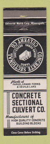Matchbook Cover - Concrete Sectional Culvert Grand Forks Fargo ND