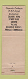 Matchbook Cover - Concrete Sectional Culvert Grand Forks Fargo ND
