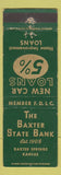 Matchbook Cover - Baxter State Bank Baxter Springs KS WEAR