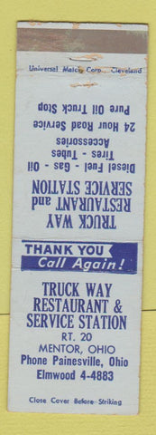 Matchbook Cover - Truck Way Restaurant oil gas Mentor OH