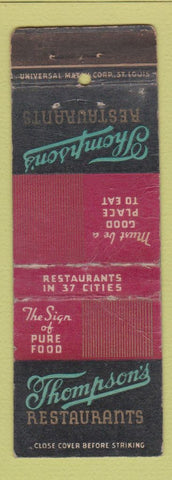 Matchbook Cover - Thompson's Restaurants WORN