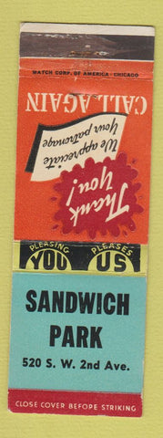 Matchbook Cover - Sandwich Park