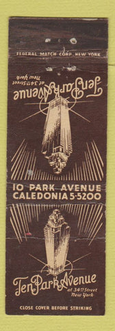 Matchbook Cover - Ten Park Avenue Hotel New York CIty