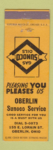 Matchbook Cover - Oberlin Sunoco oil gas Oberlin OH