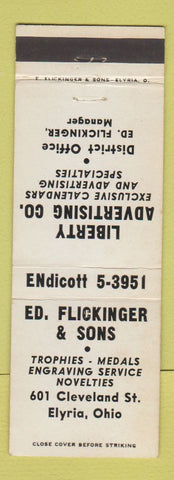 Matchbook Cover - Ed Flickinger & Sons Advertising Trophies Elyria OH