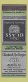Matchbook Cover - Claude Hollinger Glass Lebanon PA WORN BACK