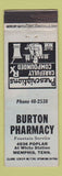 Matchbook Cover - Burton Pharmacy Drug Memphis TN