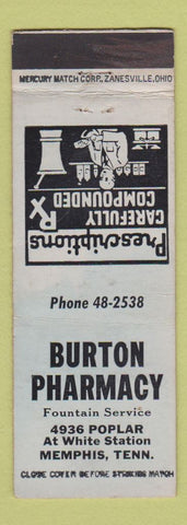 Matchbook Cover - Burton Pharmacy Drug Memphis TN