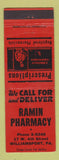 Matchbook Cover - Ramin Pharmacy Drug Williamsport PA