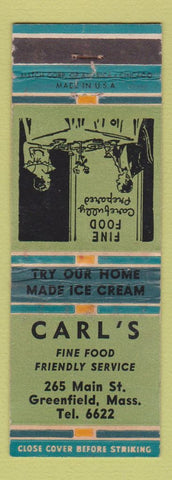 Matchbook Cover - Carl's Restaurant Greenfield MA WORN