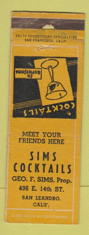 Matchbook Cover - Sims Cocktails San Leandro CA WEAR