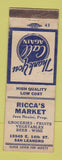 Matchbook Cover - Ricca's Market San Leandro CA