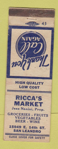Matchbook Cover - Ricca's Market San Leandro CA