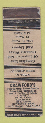 Matchbook Cover - Crawford's Bar Alhambra CA POOR