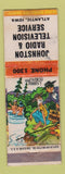 Matchbook Cover - Johnston Radio TV Service Atlantic IA hillbilly WORN