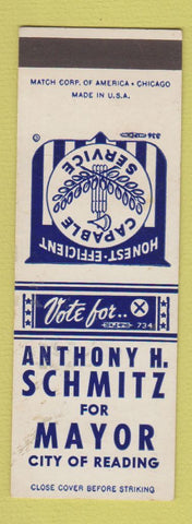 Matchbook Cover - Anthony Schmitz Mayor Reading PA Election SAMPLE
